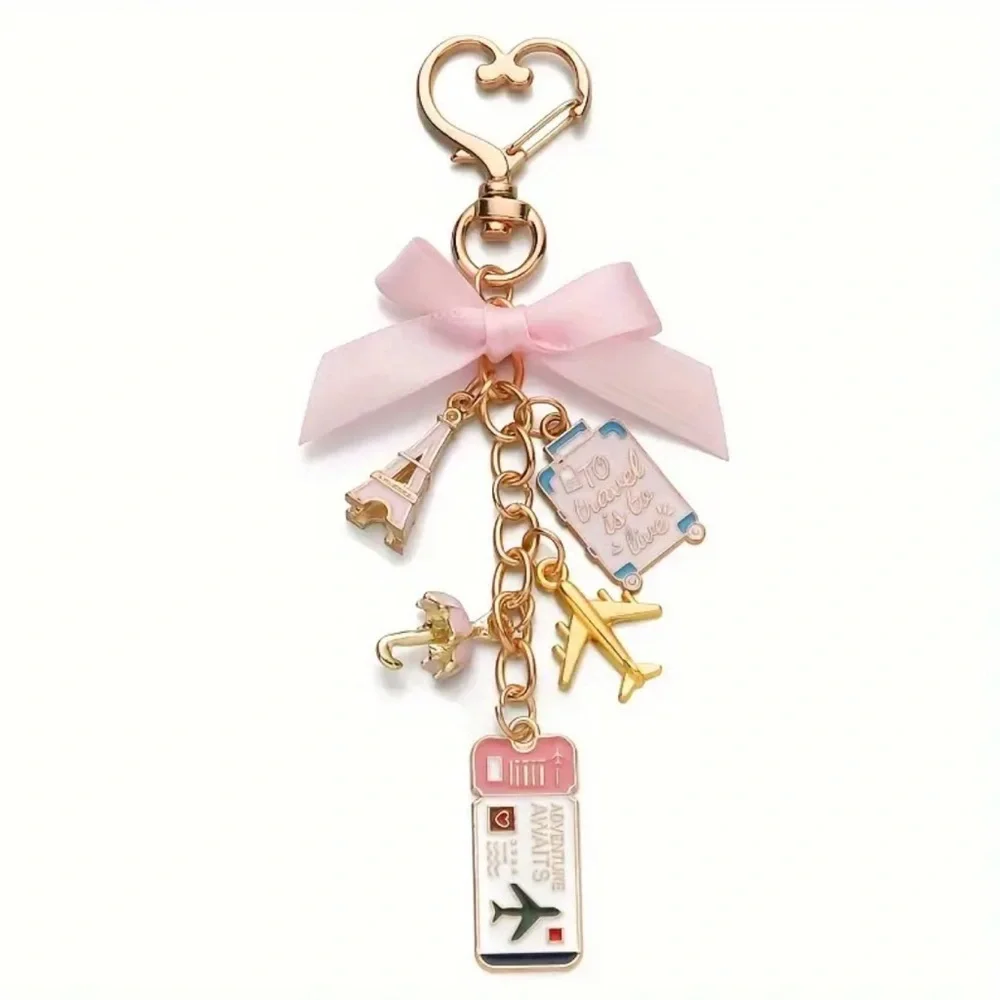 Bowknot Airplane Luggage Passport Keychain - Picture 2 of 2